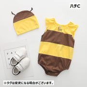 ベビー服 女の子 男の子 ロンパース カバーオール ボディースーツ ノースリーブ 帽子付き 2点セット ラウンドネック ベビー用 ボディスーツ コスプレ 夏  股下スナップボタン おしゃれ 可愛い かわいい 女児 男児 赤ちゃん 幼児 キッズ 子供服 子ども服 こども服 ボーダー柄 アニマル 動物 イルカ ペンギン 蜜蜂 スイカ 苺 テントウムシ 兎