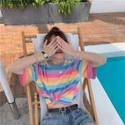 Tシャツ 半袖 レディース カットソー トップス ラウンドネック ショート丈 丈短め ボーダー カジュアル おしゃれ かわいい