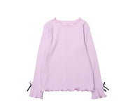 リブトップス メロウトップス カットソー 長袖 リブ メロウフリル 子供服 キッズ ジュニア フェミニン リボン 春服 春物 長袖 長袖tシャツ トップス フリル フリルトップス 女の子 ガールズ 子ども服 キッズ服 保育園 クルーネック ハイネック タートルネック 発表会 卒園式 入園式 フォーマル かわいい ガーリー
