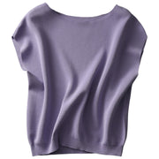 カットソー 半袖 レディース トップス フレンチスリーブ ラウンドネック サマーニット Tシャツ 上品 シンプル 薄手 夏 二の腕カバー