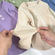 カットソー 長袖 ロングTシャツ ロンT キッズ ベビー 子供服 女の子 男の子 ヘンリーネック風 丸首 裾ラウンド リブ 無地