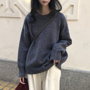 ニット セーター レディース 女性用 トップス 長袖 クルーネック 無地 単色 シンプル おしゃれ カジュアル 可愛い ゆったり 暖かい あったか 普段使い おでかけ 着まわし 秋 冬
