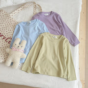 ロングTシャツ ロンT カットソー 長袖 キッズ 男の子 女の子 子供服 トップス ラウンドネック 無地 シンプル カジュアル