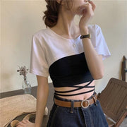 カットソー スーパークロップドトップス ボレロトップ レディース 女性 半袖 丸首 ラウンドネック プルオーバー ショート丈 マイクロミニ丈 重ね着用 無地 ブラック ホワイト シンプル かわいい キュート クール かっこいい おしゃれ 春 夏 秋