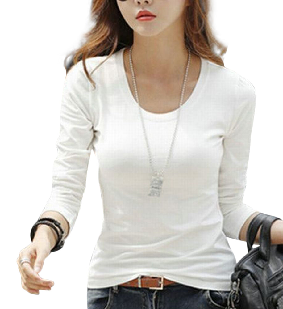 長袖カットソー 長袖 レディース ロンT Uネック ラウンドネック Vネック 無地 トップス インナー Tシャツ シンプル スリム ブラック ホワイト かわいい おしゃれ カジュアル 着回し