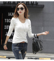 長袖カットソー 長袖 レディース ロンT Uネック ラウンドネック Vネック 無地 トップス インナー Tシャツ シンプル スリム ブラック ホワイト かわいい おしゃれ カジュアル 着回し