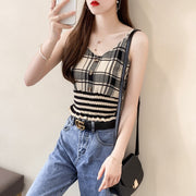 カットソー キャミソール レディース 女性 トップス ノースリーブ Vネック シャーリングウエスト ショート丈 ミニ丈 総柄 チェック レッド ホワイト ベージュ カジュアル かわいい キュート 春 夏