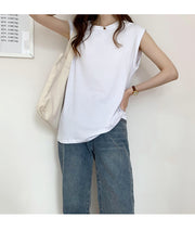 カットソー ノースリーブ Tシャツ トップス プルオーバー レディース 女性 シンプル 無地 おしゃれ カジュアル 大きいサイズ クルーネック ラウンドネック 着回し デイリー 婦人服 インナー 重ね着 ホワイト 白 ブラック 黒 ブラウン 茶 20代 30代 40代 50代 10代