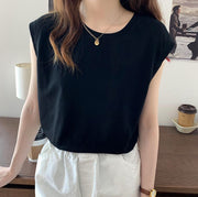カットソー ノースリーブ Tシャツ トップス プルオーバー レディース 女性 シンプル 無地 おしゃれ カジュアル 大きいサイズ クルーネック ラウンドネック 着回し デイリー 婦人服 インナー 重ね着 ホワイト 白 ブラック 黒 ブラウン 茶 20代 30代 40代 50代 10代
