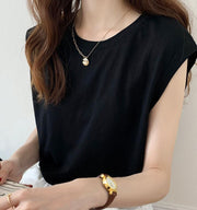 カットソー ノースリーブ Tシャツ トップス プルオーバー レディース 女性 シンプル 無地 おしゃれ カジュアル 大きいサイズ クルーネック ラウンドネック 着回し デイリー 婦人服 インナー 重ね着 ホワイト 白 ブラック 黒 ブラウン 茶 20代 30代 40代 50代 10代