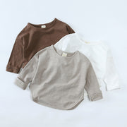 Tシャツ 長袖 子供服 キッズ ベビー 赤ちゃん カットソー 無地 単色 シンプル ラウンドネック ラウンドヘム トップス カジュアル 定番