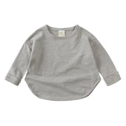 Tシャツ 長袖 子供服 キッズ ベビー 赤ちゃん カットソー 無地 単色 シンプル ラウンドネック ラウンドヘム トップス カジュアル 定番