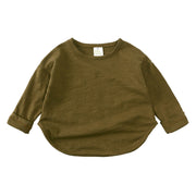 Tシャツ 長袖 子供服 キッズ ベビー 赤ちゃん カットソー 無地 単色 シンプル ラウンドネック ラウンドヘム トップス カジュアル 定番