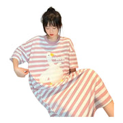 ルームウェア ワンピース Tシャツワンピース レディース 女性 ゆったり オーバーサイズ ロング丈 ラウンドネック ボーダー柄 カジュアル パジャマ 寝巻き 寝間着 リラックスウェア お洒落 婦人服