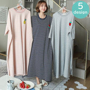 ルームウェア ワンピース Tシャツワンピース レディース 女性 ゆったり オーバーサイズ ロング丈 ラウンドネック ボーダー柄 カジュアル パジャマ 寝巻き 寝間着 リラックスウェア お洒落 婦人服