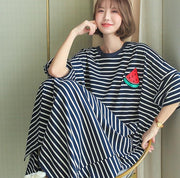 ルームウェア ワンピース Tシャツワンピース レディース 女性 ゆったり オーバーサイズ ロング丈 ラウンドネック ボーダー柄 カジュアル パジャマ 寝巻き 寝間着 リラックスウェア お洒落 婦人服