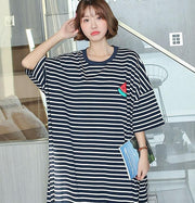 ルームウェア ワンピース Tシャツワンピース レディース 女性 ゆったり オーバーサイズ ロング丈 ラウンドネック ボーダー柄 カジュアル パジャマ 寝巻き 寝間着 リラックスウェア お洒落 婦人服