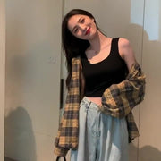 タンクトップ レディース トップス インナー ショート丈 ラウンドネック キャミソール シンプル 無地 バックコンシャス Y へそ出し ハイウエスト カラバリ豊富 おしゃれ かわいい 女性