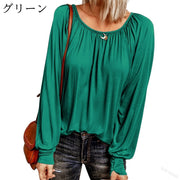 長袖カットソー ロングTシャツ レディース 女性 大きいサイズあり トップス ラウンドネック 長袖 ギャザー 無地 単色 シンプル お洒落 お出かけ 普段使い 着回し力 合わせやすい カラバリ豊富 婦人服