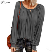 長袖カットソー ロングTシャツ レディース 女性 大きいサイズあり トップス ラウンドネック 長袖 ギャザー 無地 単色 シンプル お洒落 お出かけ 普段使い 着回し力 合わせやすい カラバリ豊富 婦人服