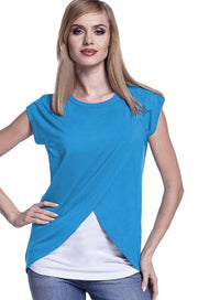 授乳服 授乳トップス マタニティトップス 半袖Tシャツ カットソー レディース 春夏 産後 フェイクレイヤード 重ね着風 バイカラー シンプル おしゃれ クルーネック S M L XL XXL XXXL 2XL 3XL