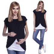 授乳服 授乳トップス マタニティトップス 半袖Tシャツ カットソー レディース 春夏 産後 フェイクレイヤード 重ね着風 バイカラー シンプル おしゃれ クルーネック S M L XL XXL XXXL 2XL 3XL