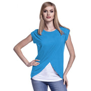 授乳服 授乳トップス マタニティトップス 半袖Tシャツ カットソー レディース 春夏 産後 フェイクレイヤード 重ね着風 バイカラー シンプル おしゃれ クルーネック S M L XL XXL XXXL 2XL 3XL