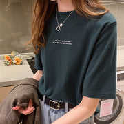 Tシャツ 半袖 レディース トップス 単品 英字 ロゴ ラウンドネック 定番 着回し シンプル 可愛い カジュアル おしゃれ お出かけ 通学 部屋着 女の子 女性用 婦人服 黒 白 オレンジ 緑
