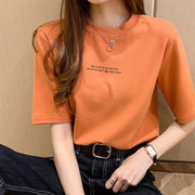 Tシャツ 半袖 レディース トップス 単品 英字 ロゴ ラウンドネック 定番 着回し シンプル 可愛い カジュアル おしゃれ お出かけ 通学 部屋着 女の子 女性用 婦人服 黒 白 オレンジ 緑
