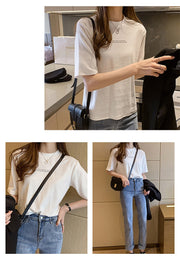 Tシャツ 半袖 レディース トップス 単品 英字 ロゴ ラウンドネック 定番 着回し シンプル 可愛い カジュアル おしゃれ お出かけ 通学 部屋着 女の子 女性用 婦人服 黒 白 オレンジ 緑