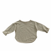 ロングTシャツ カットソー ベビー キッズ 子供用 女の子 男の子 トップス 長袖 ラウンドネック ラウンドカット 無地 単色 シンプル お洒落 お出かけ 普段使い 女児 男児 子供服
