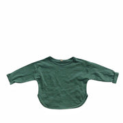 ロングTシャツ カットソー ベビー キッズ 子供用 女の子 男の子 トップス 長袖 ラウンドネック ラウンドカット 無地 単色 シンプル お洒落 お出かけ 普段使い 女児 男児 子供服