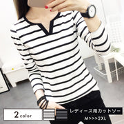 カットソー Tシャツ 半袖 レディース ボーダー しましま キーネック スキッパー 大きいサイズ有 トップス おしゃれ 定番 カジュアル デイリー シンプル 普段使い 着回し モノトーン ベーシック 大人可愛い 女性用 婦人用 黒 白 ブラック ホワイト