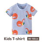 Tシャツ カットソー 半袖 キッズ ベビー 男の子 丸襟 プリント柄 恐竜 ダイナソー シンプル カジュアル おしゃれ かわいい お出かけ 子供用 子供服 80-130cm