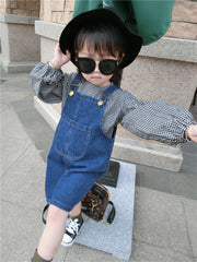 ジャンパースカート キッズ ベビー 子供服 デニム サロペット オーバーオール ワンピース ジャンスカ Aライン 膝丈 無地 ノースリーブ ジーンズ カジュアル シンプル ポケット バックスリット おしゃれ お洒落 デイリー 普段着 着回し 合わせやすい 子ども こども 赤ちゃん 幼児 女の子 女児 ガールズ 春 夏 秋