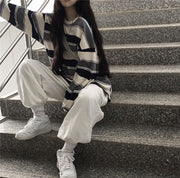 カットソー チュニック ロングTシャツ 長袖 レディース 女性 ラウドネック 大きいサイズ オーバーサイズ ゆったり ボーダー柄 縞々 カジュアル お洒落 婦人服