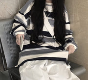 カットソー チュニック ロングTシャツ 長袖 レディース 女性 ラウドネック 大きいサイズ オーバーサイズ ゆったり ボーダー柄 縞々 カジュアル お洒落 婦人服