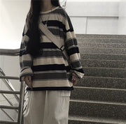 カットソー チュニック ロングTシャツ 長袖 レディース 女性 ラウドネック 大きいサイズ オーバーサイズ ゆったり ボーダー柄 縞々 カジュアル お洒落 婦人服