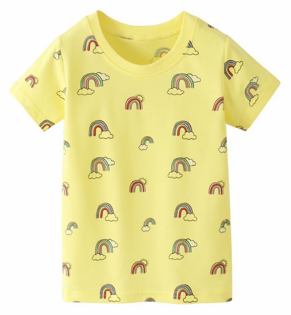 Tシャツ カットソー 半袖 キッズ ベビー 男の子 女の子 トップス ラウンドネック 通園 通学 普段着 かわいい レインボー 虹 カジュアル こども服