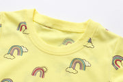 Tシャツ カットソー 半袖 キッズ ベビー 男の子 女の子 トップス ラウンドネック 通園 通学 普段着 かわいい レインボー 虹 カジュアル こども服