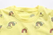 Tシャツ カットソー 半袖 キッズ ベビー 男の子 女の子 トップス ラウンドネック 通園 通学 普段着 かわいい レインボー 虹 カジュアル こども服