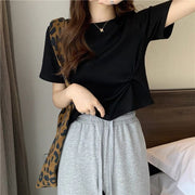 カットソー 半袖 Tシャツ レディース 女性 トップス ラウンドネック 無地 単色 シンプル サイド絞り 着回し 婦人服