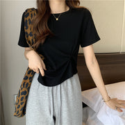 カットソー 半袖 Tシャツ レディース 女性 トップス ラウンドネック 無地 単色 シンプル サイド絞り 着回し 婦人服