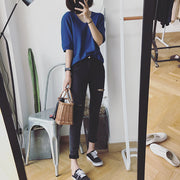 ニット ニットソー 5分袖 セーター カットソー レディース 女性 婦人 トップス Ｖネック 無地 単色 シンプル カジュアル かわいい おしゃれ お出かけ 春服 夏服 春 夏 秋 秋服 仕事 カジュアル 大人 ホワイト 白 ブラック 黒 薄手