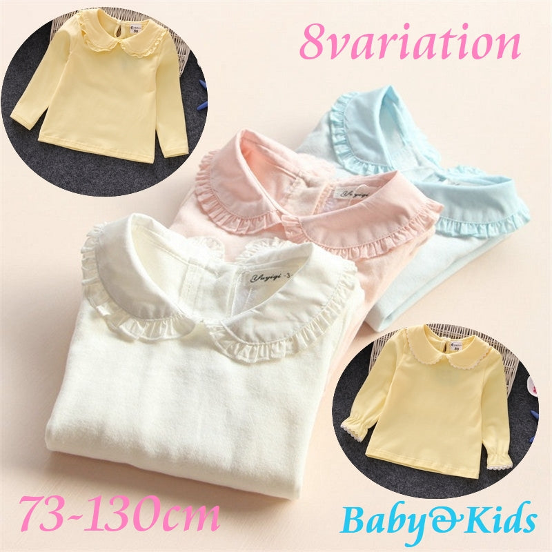 カットソー 長袖 子供服 トップス キッズ ベビー 赤ちゃん 女の子 シャツ 大きな襟 フリル レース ラッフルカフス 無地 可愛い おしゃれ シンプル