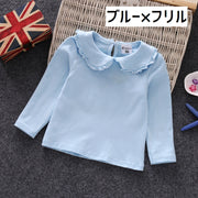 カットソー 長袖 子供服 トップス キッズ ベビー 赤ちゃん 女の子 シャツ 大きな襟 フリル レース ラッフルカフス 無地 可愛い おしゃれ シンプル