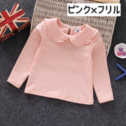 カットソー 長袖 子供服 トップス キッズ ベビー 赤ちゃん 女の子 シャツ 大きな襟 フリル レース ラッフルカフス 無地 可愛い おしゃれ シンプル