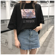 カットソー トップス Tシャツ 五分袖 半袖 プリント ラウンドネック ロング丈 ゆったり 大きめ カジュアル ラフ ルーズ おしゃれ 夏 M L XL 2XL 女性 レディース レディースファッション