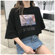 カットソー トップス Tシャツ 五分袖 半袖 プリント ラウンドネック ロング丈 ゆったり 大きめ カジュアル ラフ ルーズ おしゃれ 夏 M L XL 2XL 女性 レディース レディースファッション