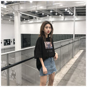 カットソー トップス Tシャツ 五分袖 半袖 プリント ラウンドネック ロング丈 ゆったり 大きめ カジュアル ラフ ルーズ おしゃれ 夏 M L XL 2XL 女性 レディース レディースファッション